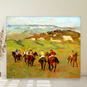 Jahači na konjima pred dalekim brdima, Edgar Degas, Jockeys on Horseback before Distant Hills, slika na platnu