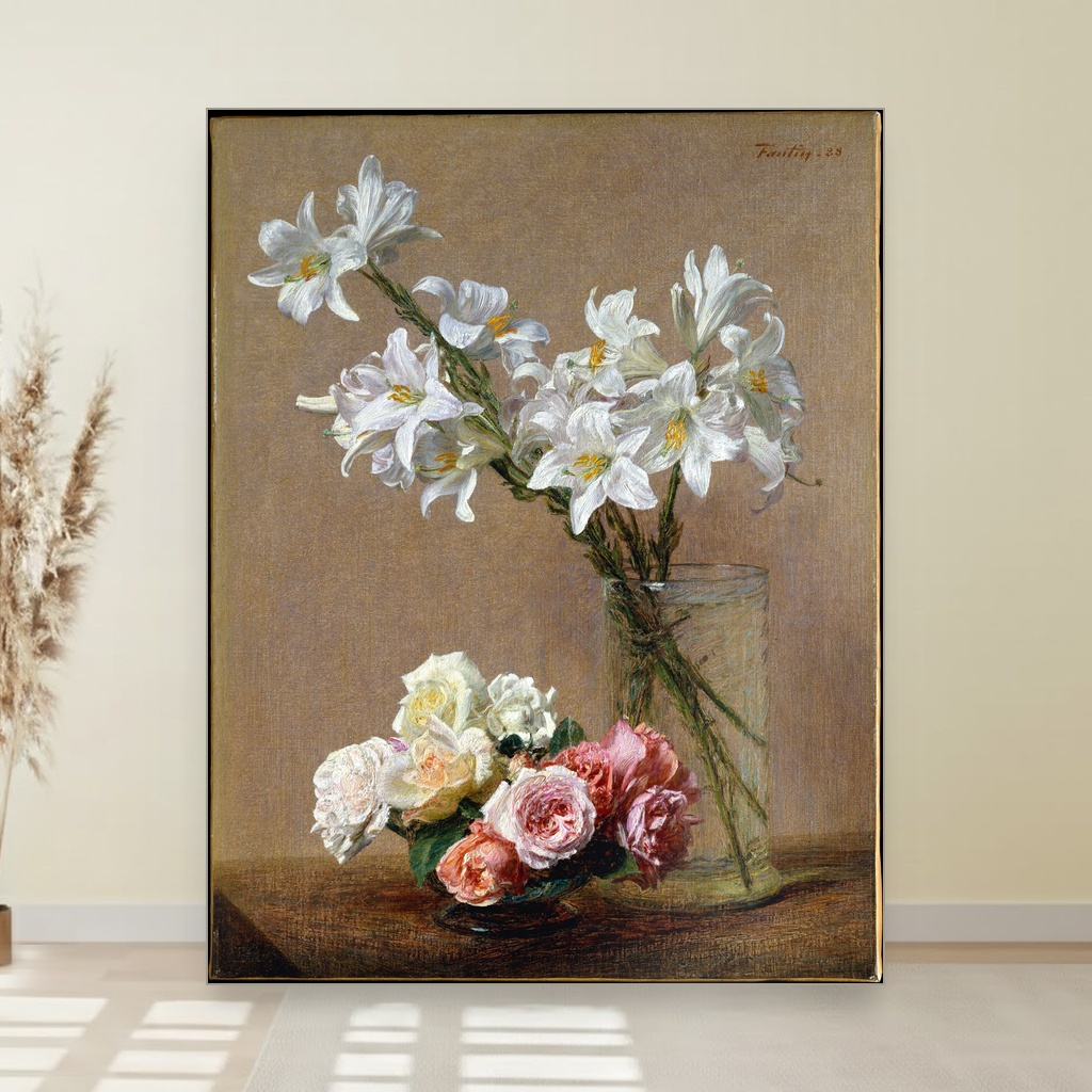 Ruže i ljiljani, Henri Fantin-Latour, Roses and Lilies, slika na platnu 1 Ruže i ljiljani, Henri Fantin-Latour, Roses and Lilies, slika na platnu