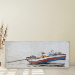 Ribar i devojka u čamcu, Winslow Homer, Fisherman and Girl in a Rowboat Streaked Red White and Blue, slika na platnu