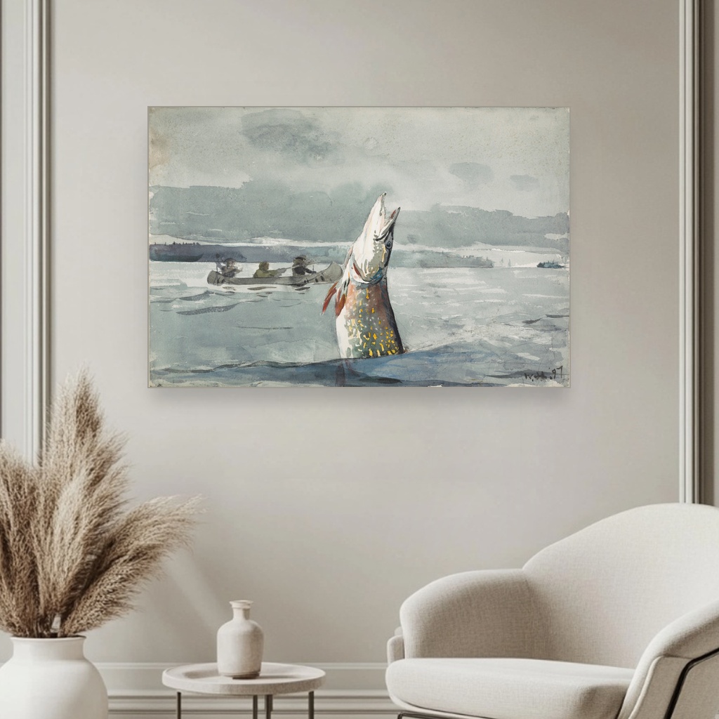 Ribolov ouananiche na jezeru Sent Džon, Winslow Homer, Pike Lake St John Ouananiche Fishing, slika na platnu 3 Ribolov ouananiche na jezeru Sent Džon, Winslow Homer, Pike Lake St John Ouananiche Fishing, slika na platnu - Slika 3