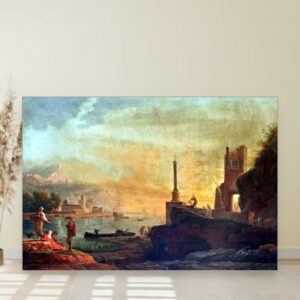 Luka u zoru, Claude-Joseph Vernet, Seaport at Sunrise, slika na platnu