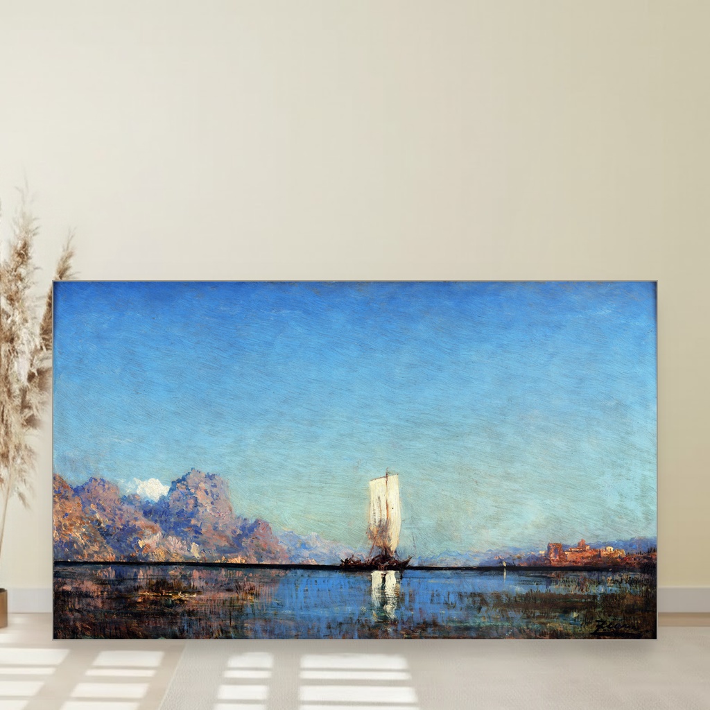 Brod na jezeru, Félix Ziem, Barco ao lago, slika na platnu 1 Brod na jezeru, Félix Ziem, Barco ao lago, slika na platnu