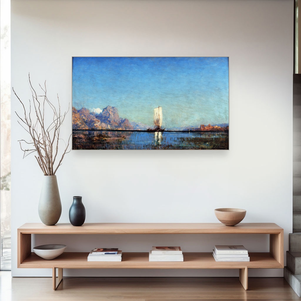 Brod na jezeru, Félix Ziem, Barco ao lago, slika na platnu 4 Brod na jezeru, Félix Ziem, Barco ao lago, slika na platnu - Slika 4