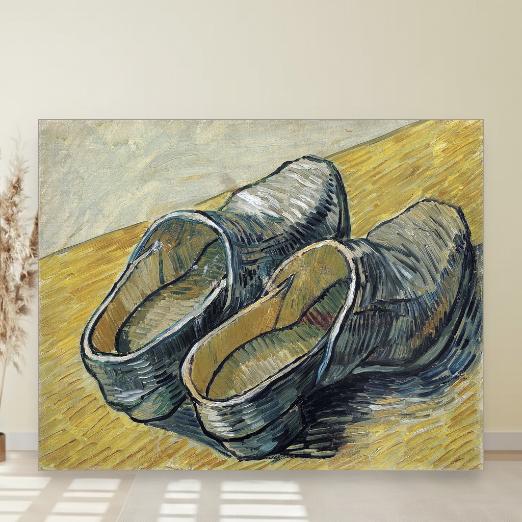 Par kožnih klompi, Vincent van Gogh, A Pair of Leather Clogs, slika na platnu 1 Par kožnih klompi, Vincent van Gogh, A Pair of Leather Clogs, slika na platnu