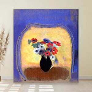 Anemone u crnoj vazi, Odilon Redon, Anemones in a Black Vase, slika na platnu