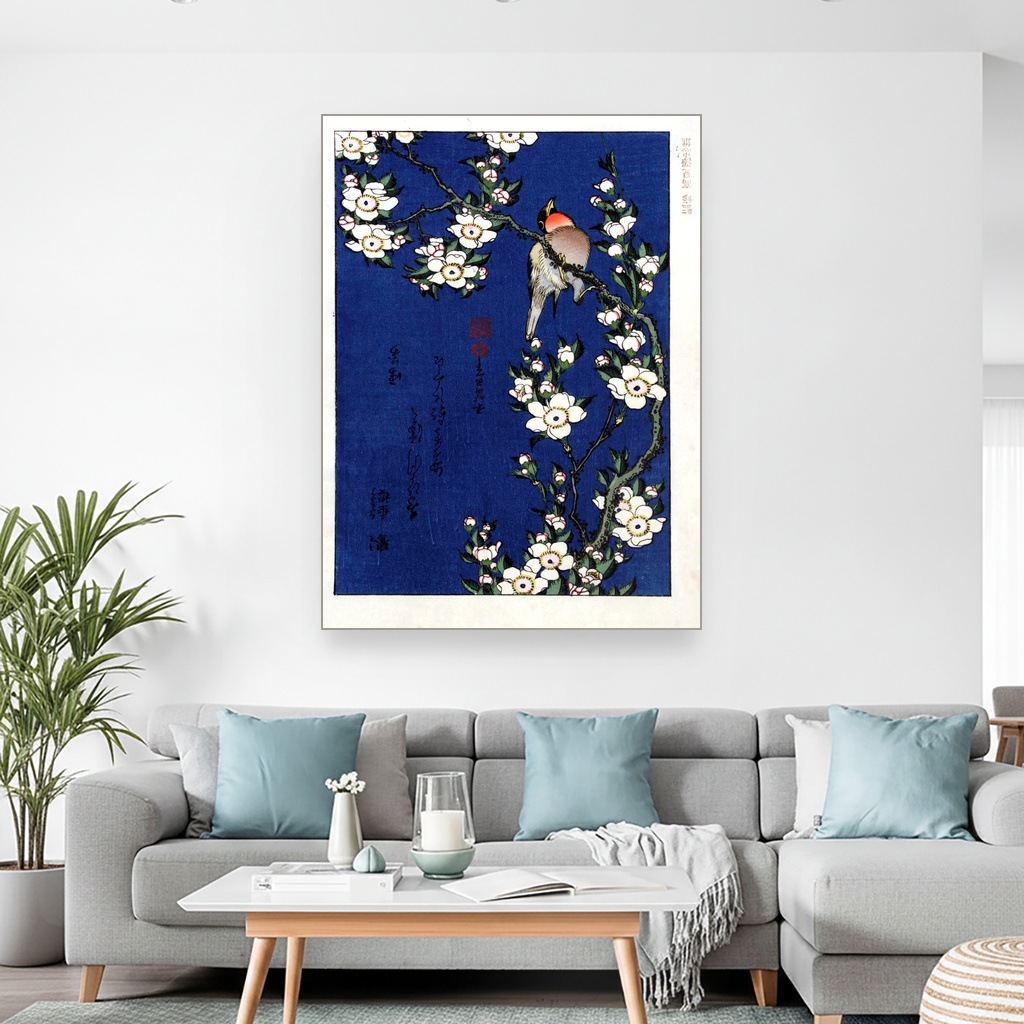 Ptica na grani trešnjinog cveta, John James Audubon, Robin on a branch of cherry blossom, slika na platnu 2 Ptica na grani trešnjinog cveta, John James Audubon, Robin on a branch of cherry blossom, slika na platnu - Slika 2