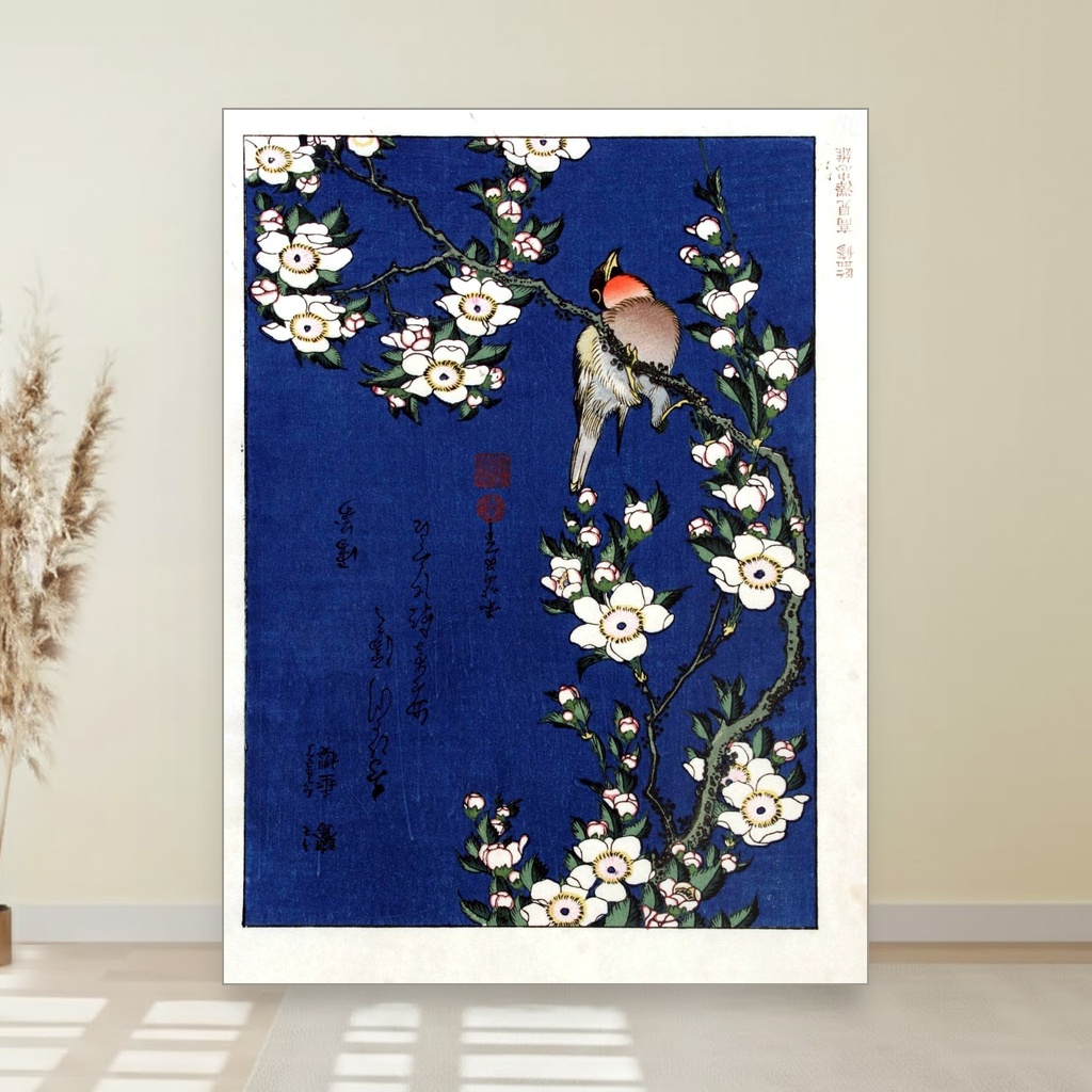 Ptica na grani trešnjinog cveta, John James Audubon, Robin on a branch of cherry blossom, slika na platnu 1 Ptica na grani trešnjinog cveta, John James Audubon, Robin on a branch of cherry blossom, slika na platnu