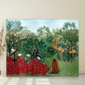 Tropska šuma sa majmunima, Henri Russo, Tropical Forest with Monkeys, slika na platnu