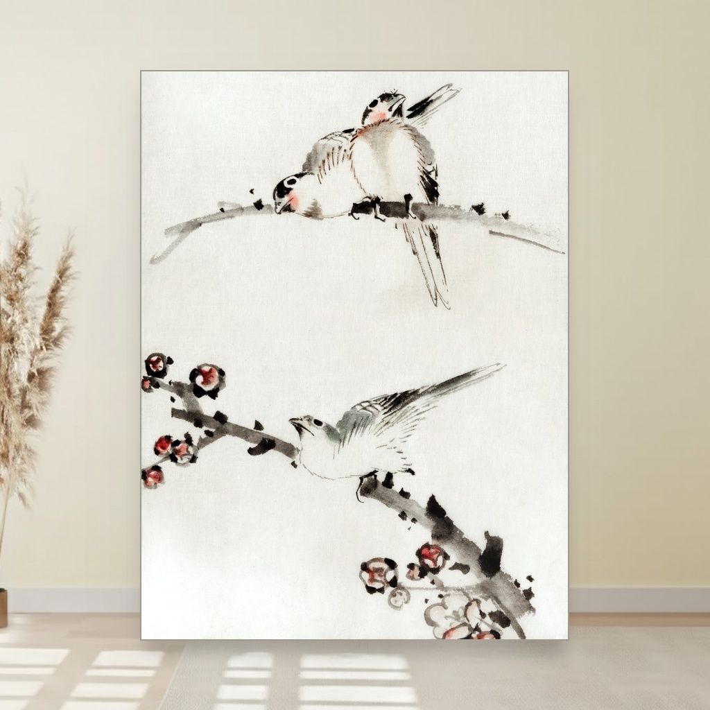 5 slika Katsushike Hokusai za podizanje atmosfere 5 Tri ptice na granama sa cvetovima slika na platnu Nova Art Studio